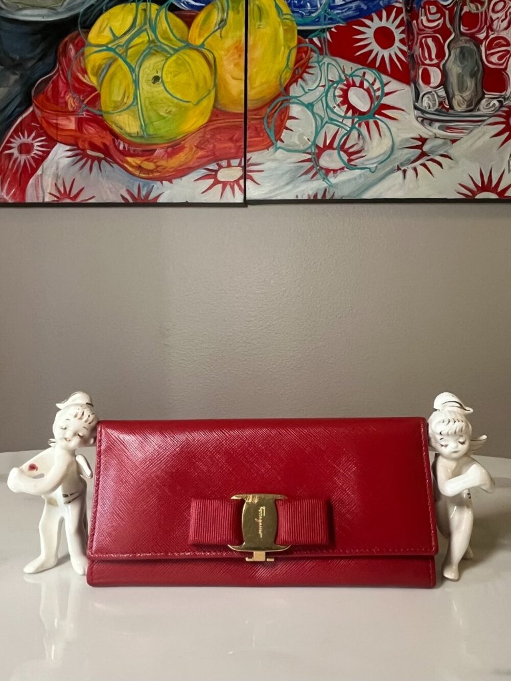 Salvatore Ferragamo Vara Bow Red Saffiano Leather Continental Wallet